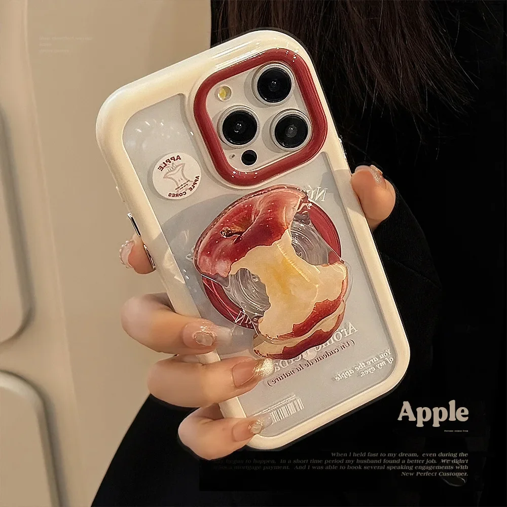 Apple core art Magnetic bracket transparent Phone Case For iPhone 16 15 14 13 12 Pro Max Xr 15 16 Plus Case Cute cartoon Cover