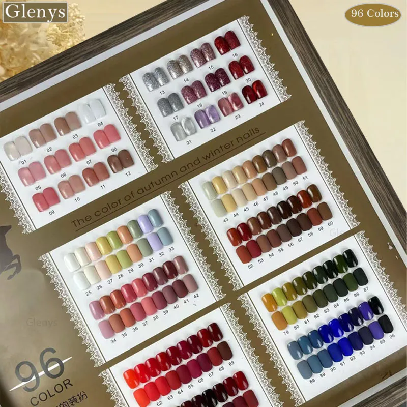 Glenys 96 color transparent cat eye nail polish tape color card semi permanent immersion gel nail art learning varnish 15ml