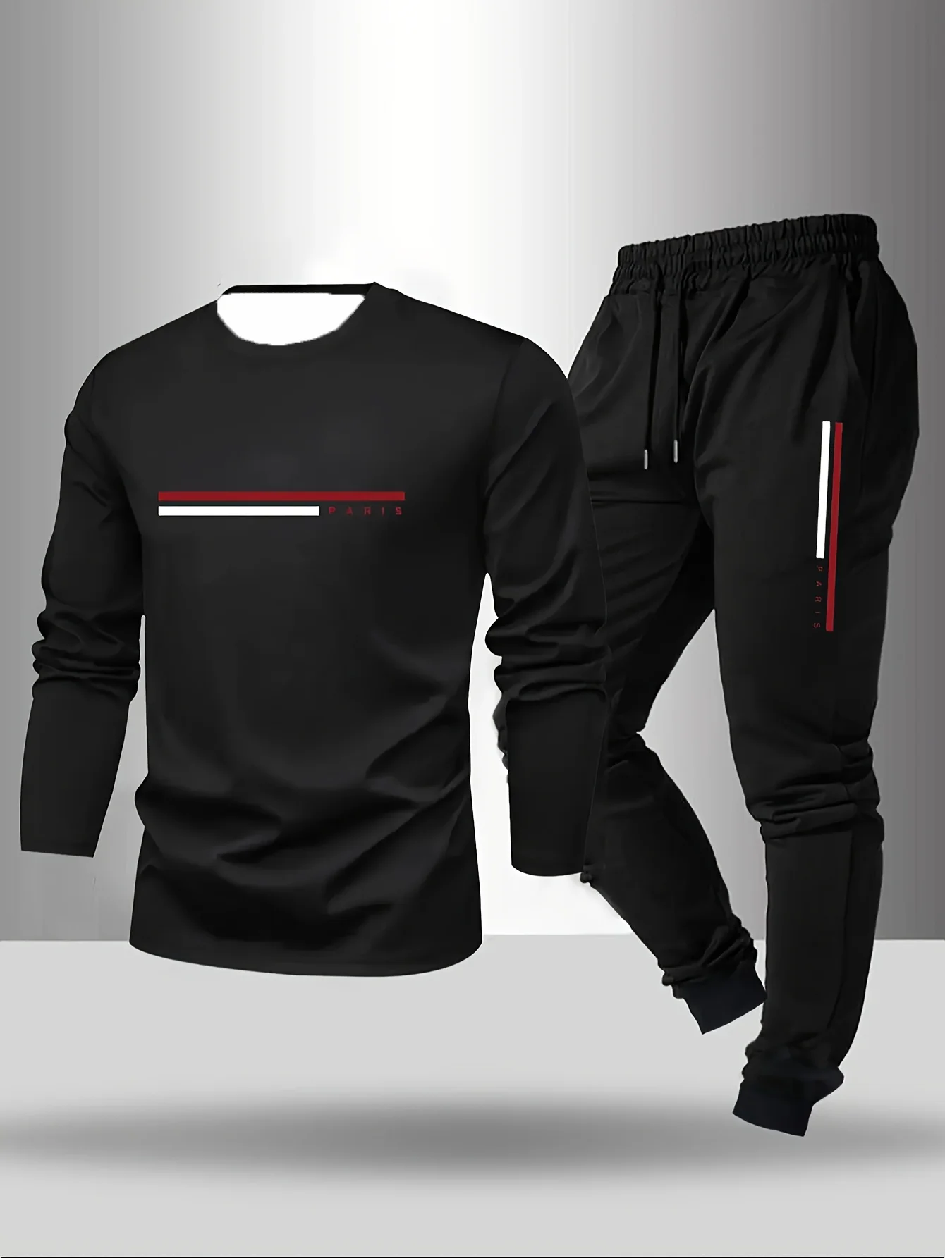 Men's Long Sleeved T-shirt Long Pants Set Autumn/Winter 2-Piece Set With Letter Printed Round Neck Outdoor Casual Sportswear