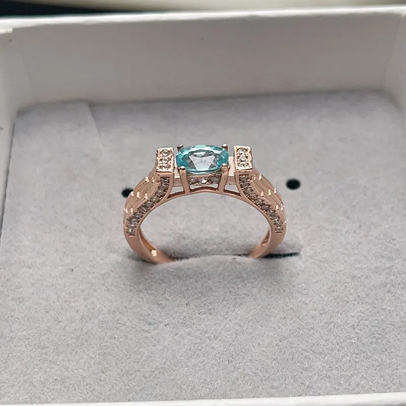 Genuine Apatite Ring with Certificate 4mm*6mm 0.4ct Natural Apatite Ring Fine Workmanship 925 Silver Gemstone Jewelry