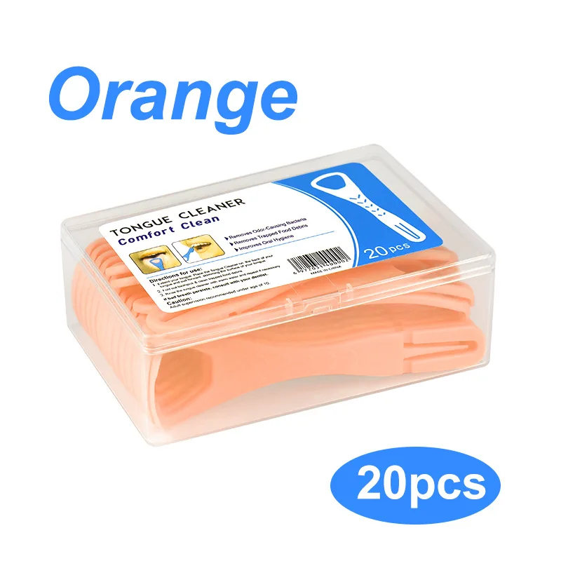 20 stks/doos Dubbelzijdig Opvouwbare Tongschraper met Tandenstoker Wegwerp Tongreinigers Mondschraper Mondhygiëne Care Tools