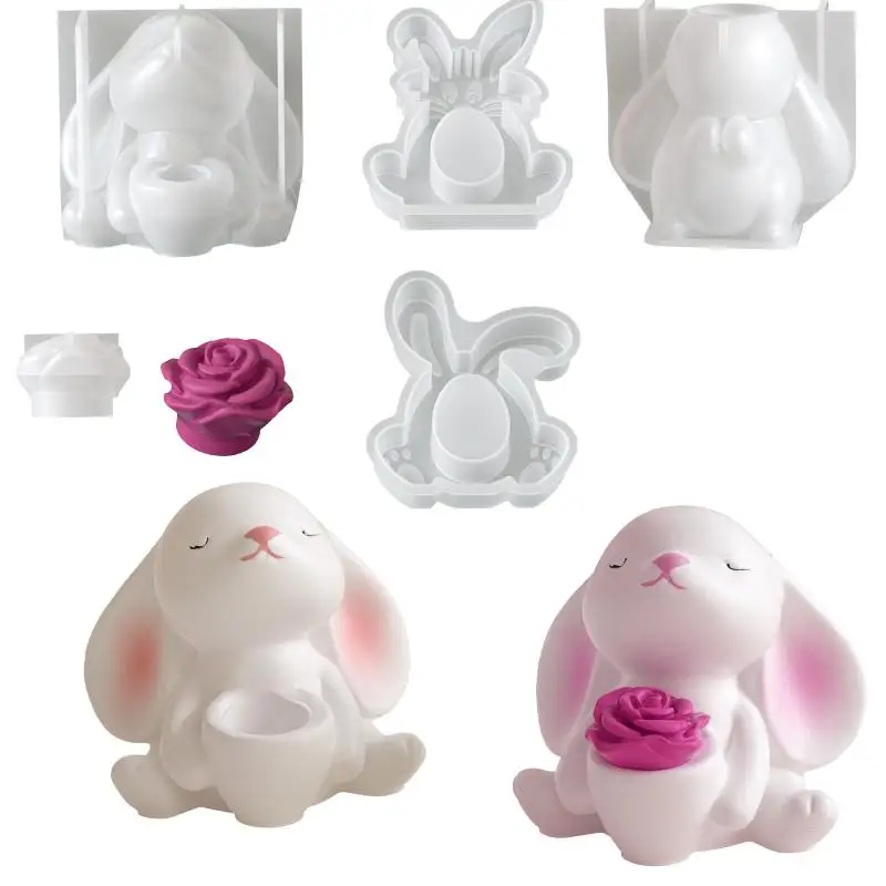Cute 3D Rabbit Silicone Mold, Reusable Easter Bunny Mold For Aromatherapy Gypsum, Candle Making & DIY Handmade Crafts, Home Orna