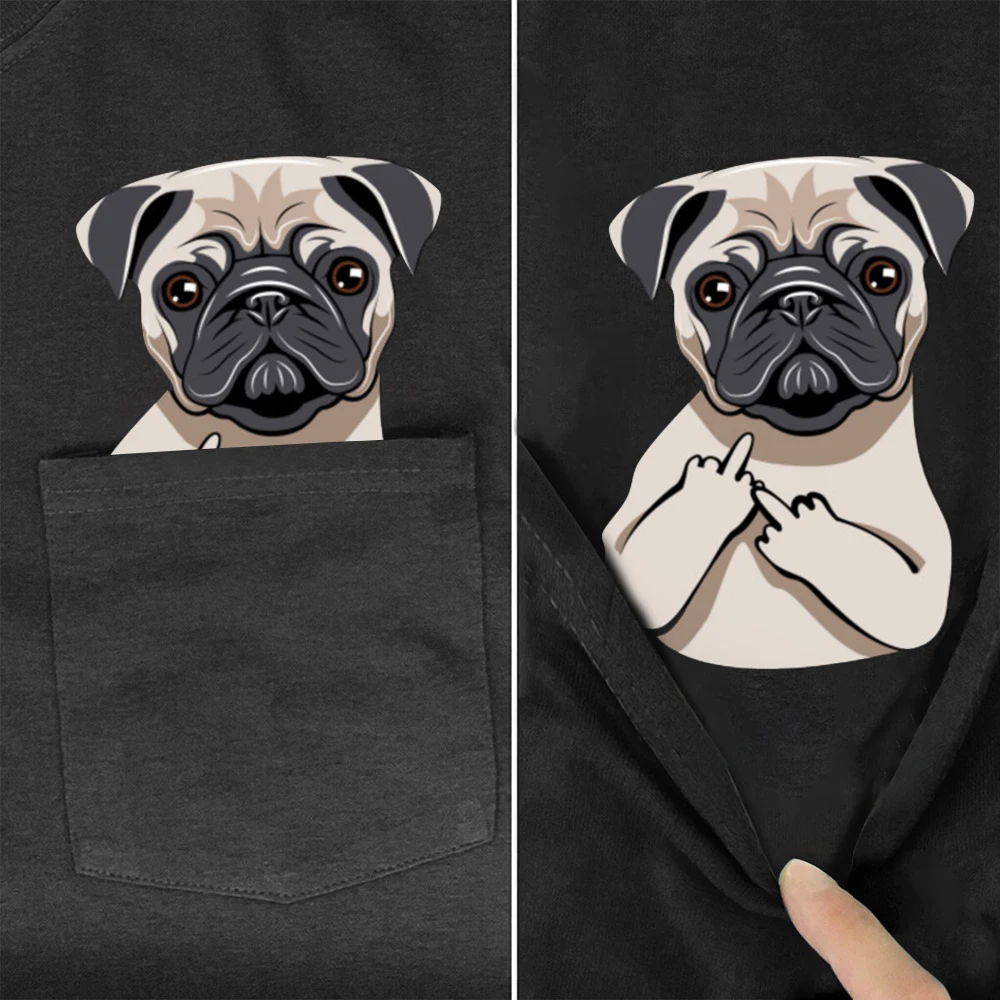 CLOOCL Funny T-Shirt Fashion Brand Pocket Pug Dog Printed T-shirt Men\'s for Women Shirts Hip Hop Tops Funny Cotton Tees