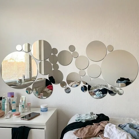 Zoyiancy Round Acrylic Mirror Wall Stickers, Removable Silver Circle Decals For Bedroom, Bath, Living Room DIY Wall Decor