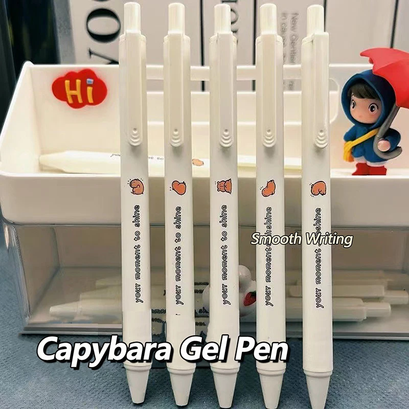 5Pcs Kawaii Gel Pens Cartoon Capybara Quick Drying Pens Office Stationery Funny Pressing Pens Smoothly Writing Neutral Pens