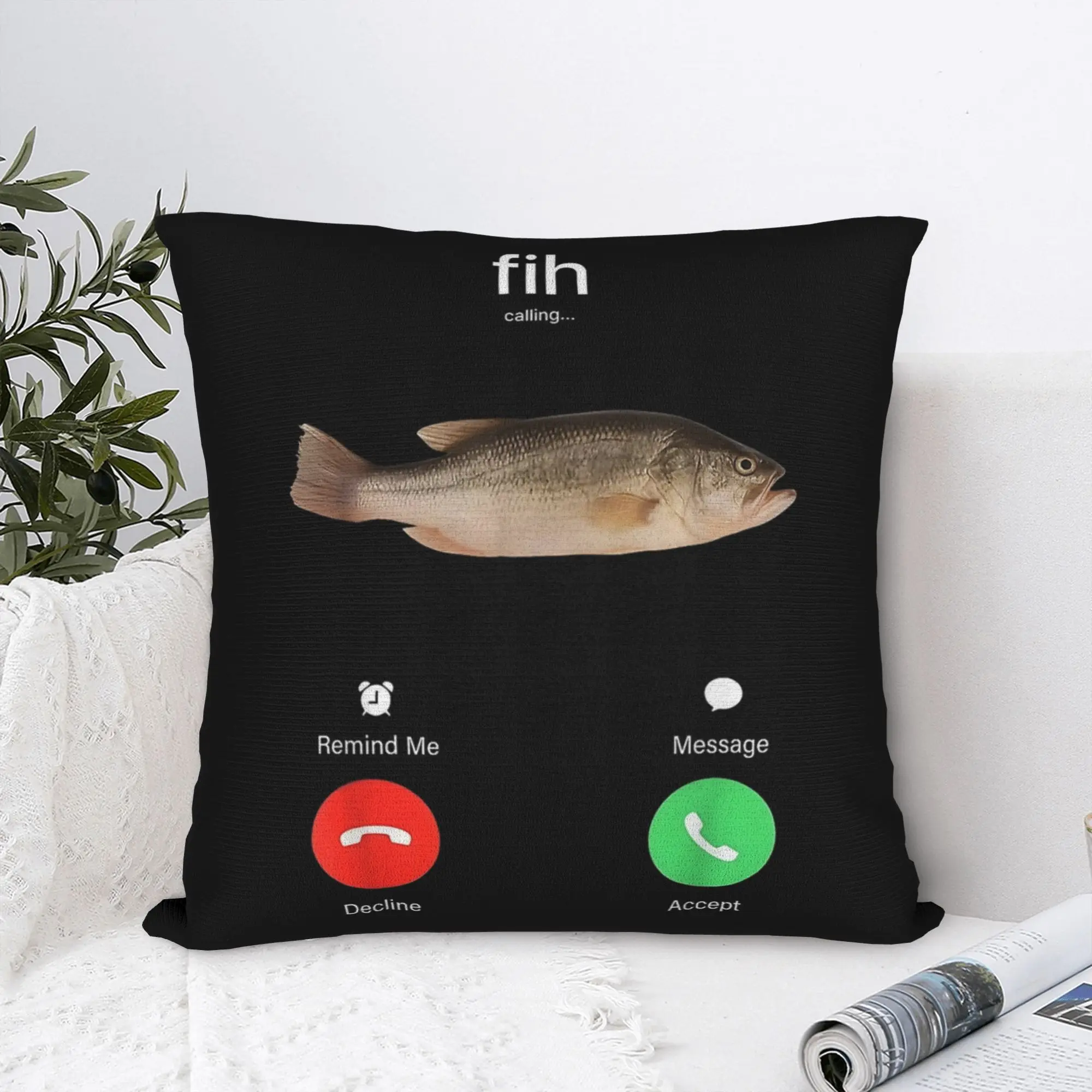 Fih Calling Remind me Message Decline Accept Phone Call Fish Square Pillowcases Home  Cushion Case Cool Home Pillow Cover