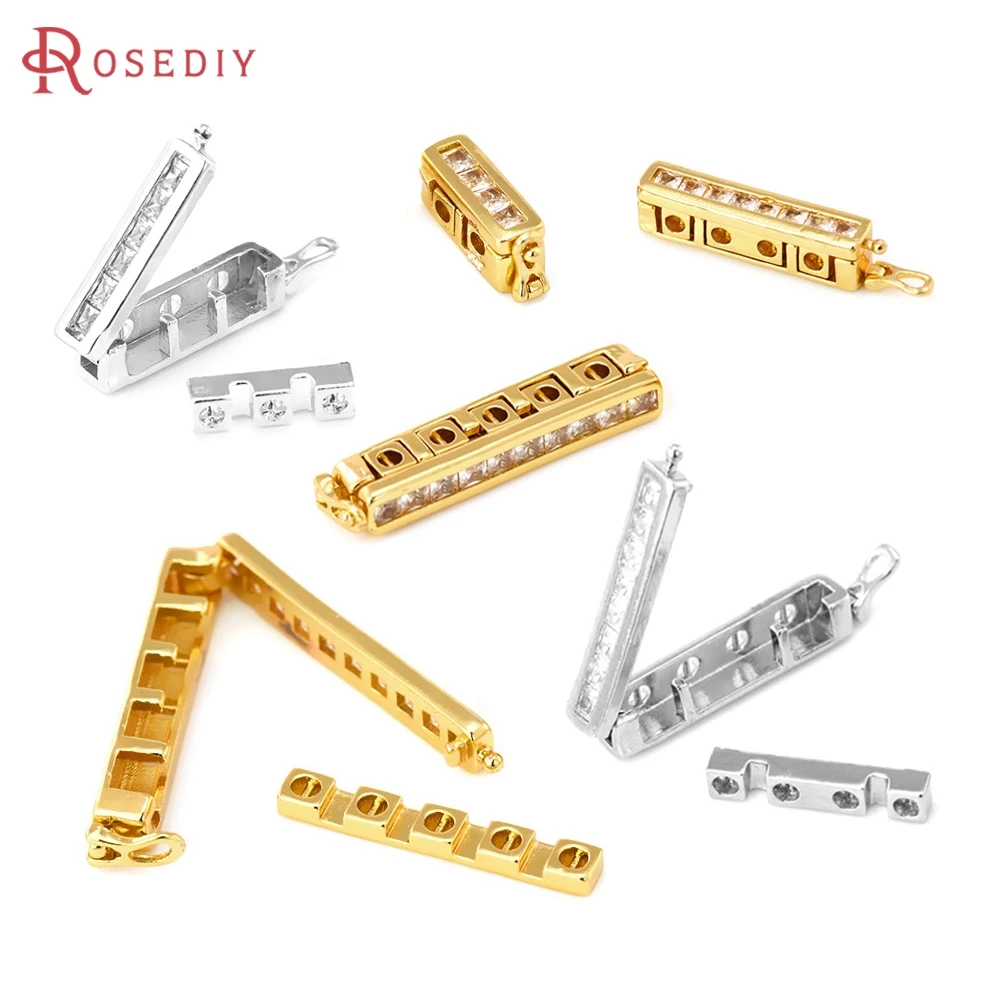 

2 Sets 18K Gold Color Brass Zircon 2,3,4,5 Holes Rectangle Bracelets Connect Clasps High Quality Jewelry Diy Accessories Making