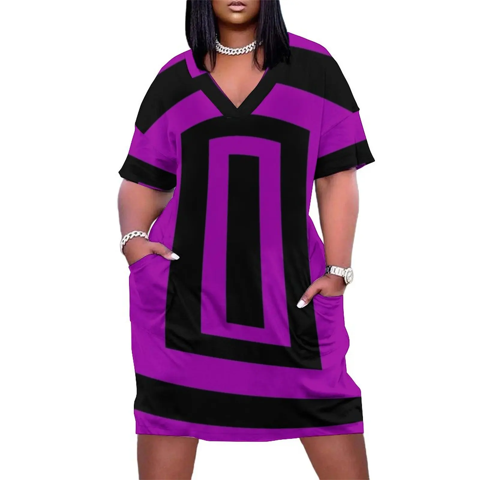 black and purple rectangles Loose Pocket Dress women's summer clothing 2025 dresses for women