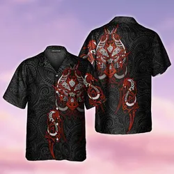 New Hawaii Shirt Wiki Totem Pattern for Men Short Sleeve Cuban Tops Plus Size Beach Summer Vacation Shirts for Men And Women