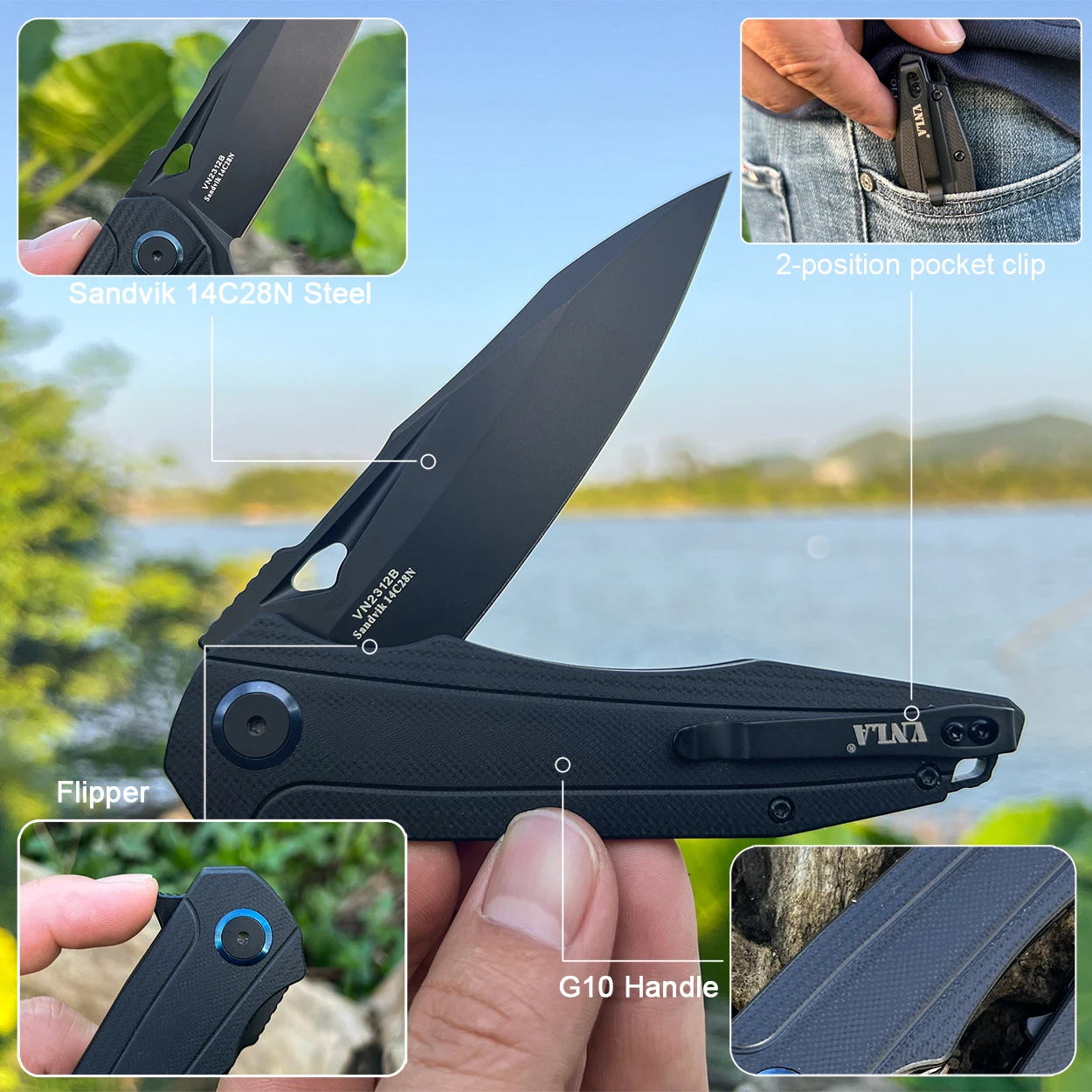 Practical Folding Pocket Knife G10 Handle and14C28N Blade Outdoor Camping Indoor and Outdoor Cooking Daily Knife EDC Tool