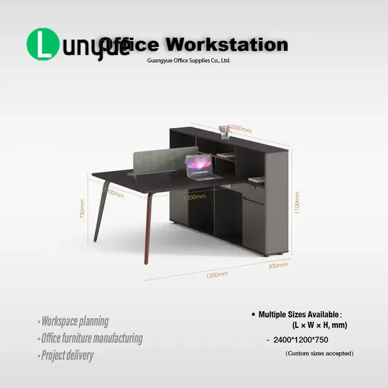 Modern 4 Person Workstation Steel Frame Integrated Socket Lockable Storage Office Desk Computer Table for Home Office