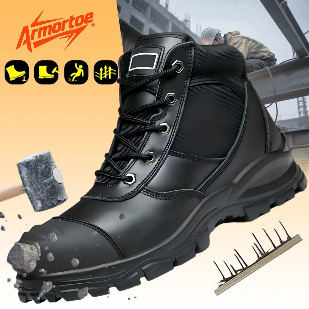 

ArmorToe Classic Genuine Leather Safety Boots TPU Guard Side Zipper Steel Toe Puncture Resistant Industrial Work #Armor3010