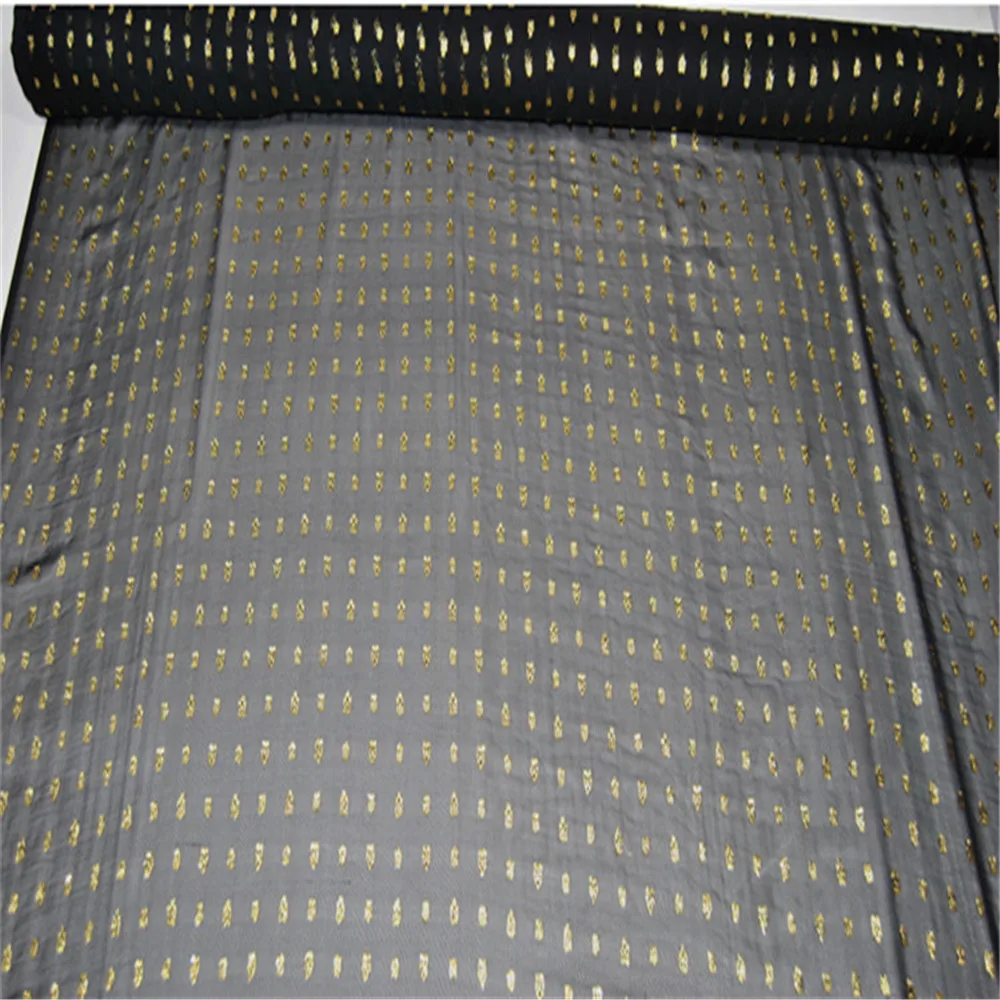 Casual Graceful Regular Mysterious Silk Metallic Fabric Black Dots Gold Ready Goods Lurex for Women Shirt Dress Cloth Shawl