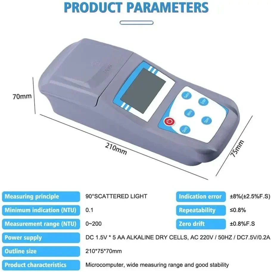 Portable Turbidimeter Microcomputer Handheld High Accuracy Digital Turbidity Meter for Swimming Pool Laboratory of Water Quality