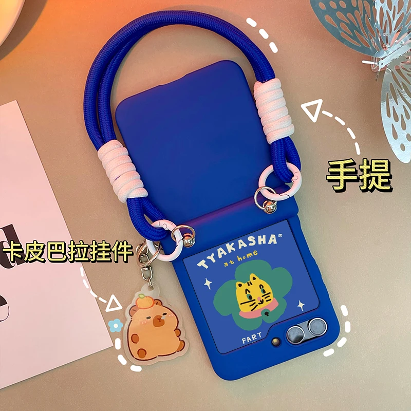 Cute Bracelet Klein Blue Hinge Case For Samsung Galaxy Z Flip 3 4 5 6 zflip5 Protective Cover image 2