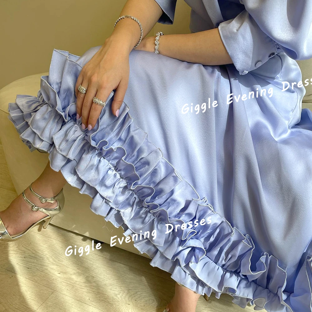 Giggle Satin V-Neck Ruched Prom Elegance Gown Saudi Arab Summer Exquisite Ankle-Length Evening Party Dresses for Women 2024