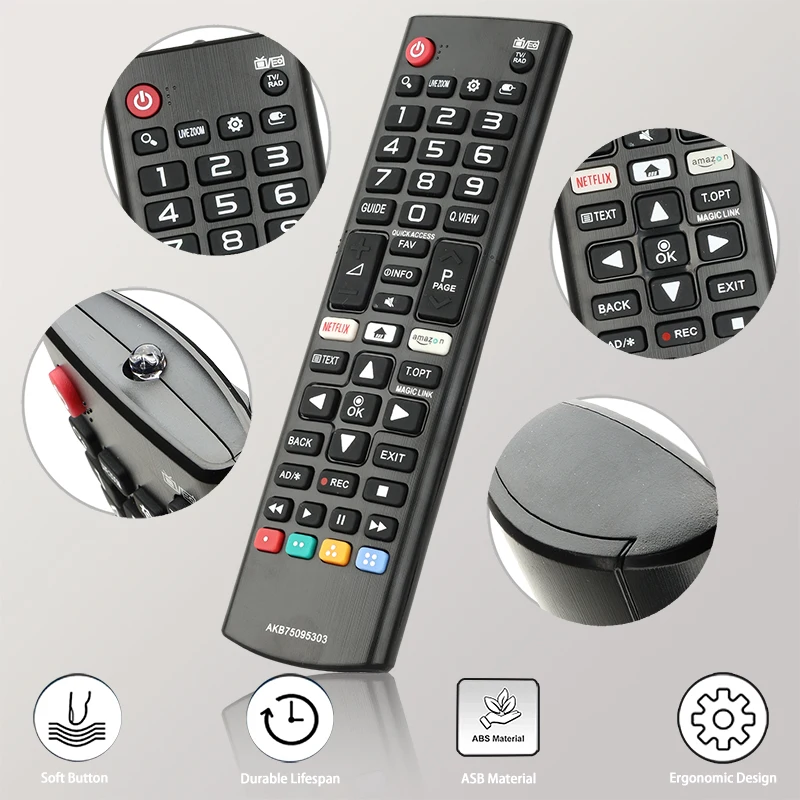 AKB75095303 For LG Remote Control Replacement With Netflix Button, For LG TV 28MT49S 32LJ550D 32LJ610D 32LJ610V 43LJ550T