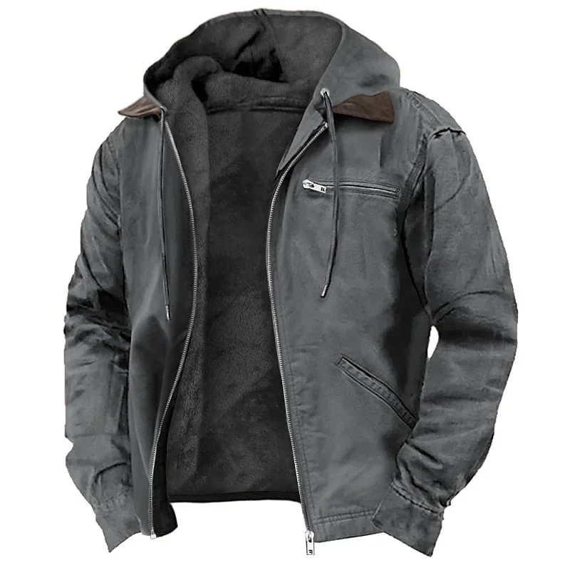 American European New Fashion Men’s Casual Trendy Solid Color Zipper Simple Cotton Padded Jacket Male Loose Coats Parkas Clothes