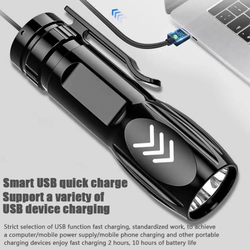 휴대용 캠핑 랜턴 LED 손전등, USB 충전, 울트라 브라이트, 롱 샷, 미니 휴대용 다기능, 가정용 야외 사용