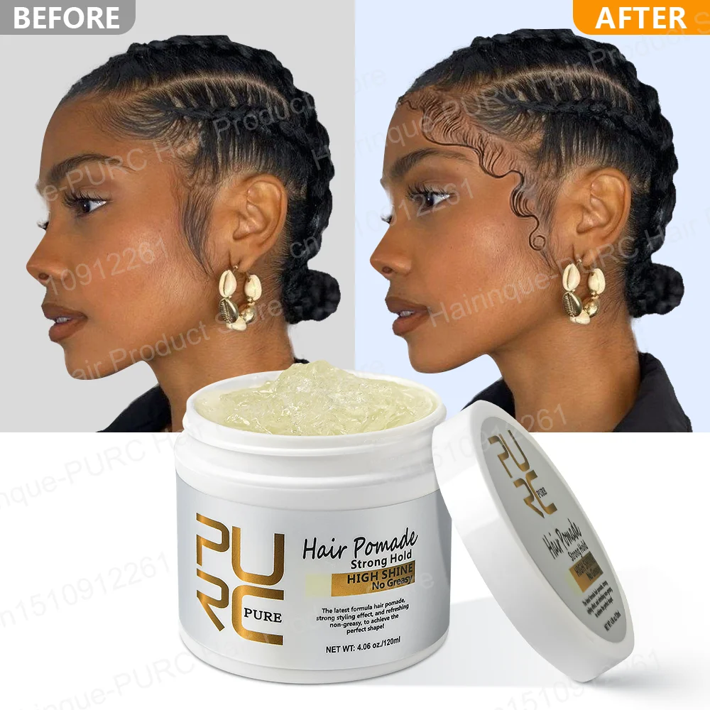 

PURC Hair Pomade Strong Hold Matte Wax Coconut Oil Styling Edges Control Twist Gel Tames Frizz & Edges Hair Styling Creme 120ml