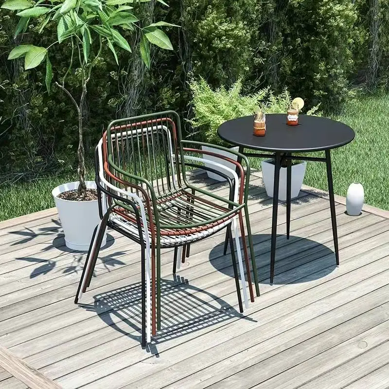 Outdoor courtyard outdoor store milk tea shop cafe to negotiate wrought iron leisure folding table High Quality