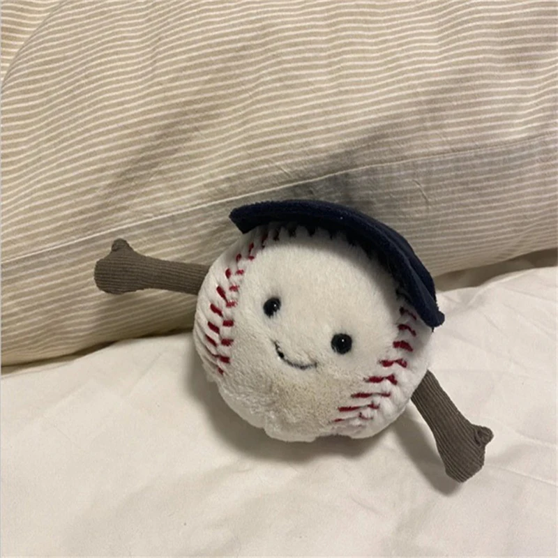 Baseball Hat Plush Toy Keychain Cartoon Baseball Soft Stuffed Doll Pendant Car Key Ring Backpack Bag Decor Kid Gift