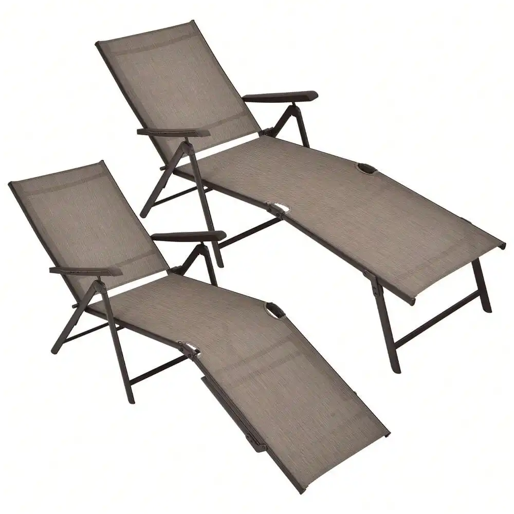 

Set of 2 Outdoor Adjustable Chaise Lounge Chair Patio Folding Recliner Lounge
