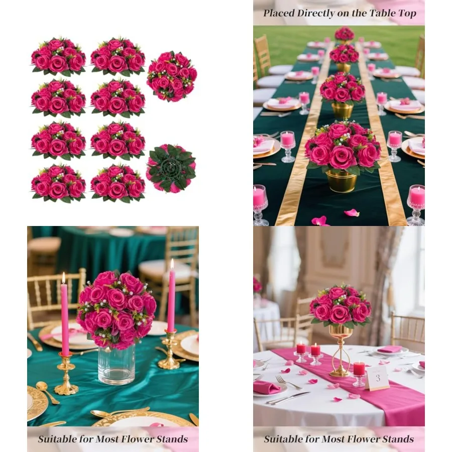 

Flowers for Wedding: Pcs Artificial Rose Balls for Table Decorations - Fake Silk Kissing Bouquet Floral Arrangement for Home Pa