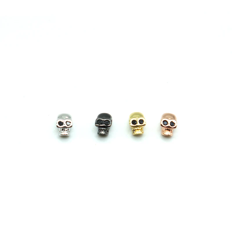 Noter 4Pcs/Set Copper Skull 6mm Small Black Zirconia Belgium For Jewelry Bracelet DIY Charm Accessories Sieraden Maken Joias