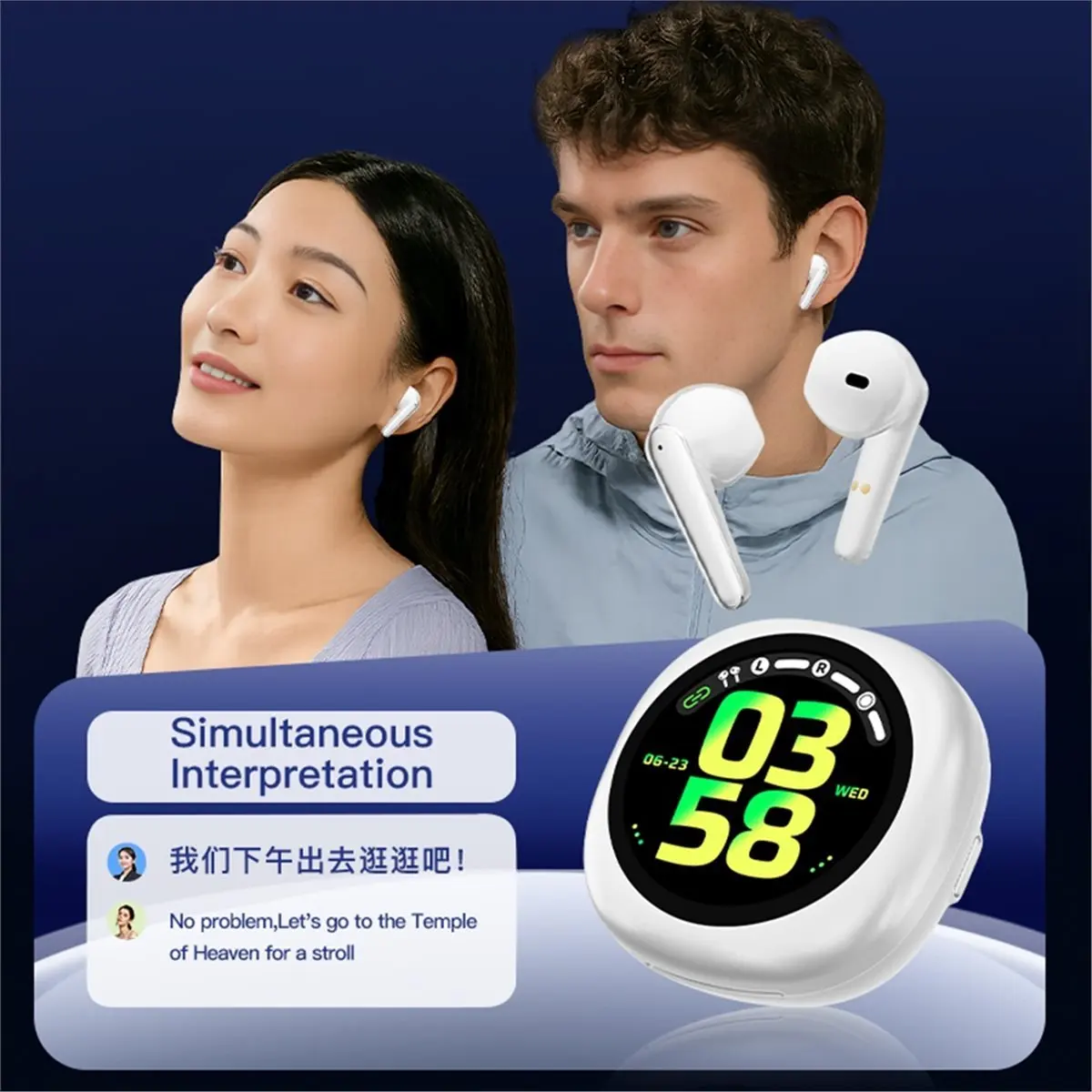 Stable- Wireless Bluetooth Translation Headphones with Touch Screen ANC ENC Noise Cancellation Multiple Languages Translator
