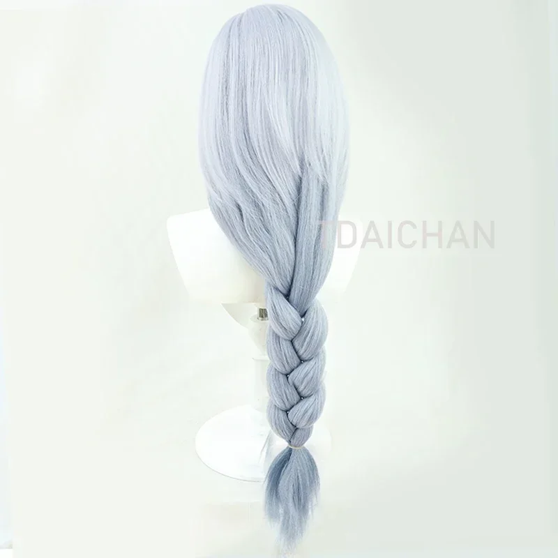 wat22 لعبة Genshin تأثير Shenhe شعر مستعار تأثيري أزرق أبيض اللون الضفائر الطويلة أغطية الرأس مقاومة للحرارة الشعر الاصطناعية 100 جديد 2025 aa