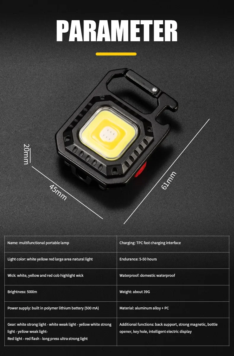 Mini LED Working Light Portable Pocket Flashlight USB Rechargeable Key Light Lantern Camping Outside Hiking COB Lantern