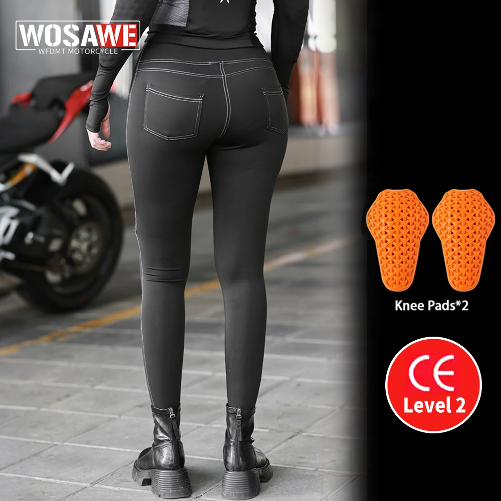 

WOSAWE CE Level 2 Women Motorcycle Armor Pants High Waist Leggings Stretch Yoga Pants Gym Fitness Compression Butt Lift Pants