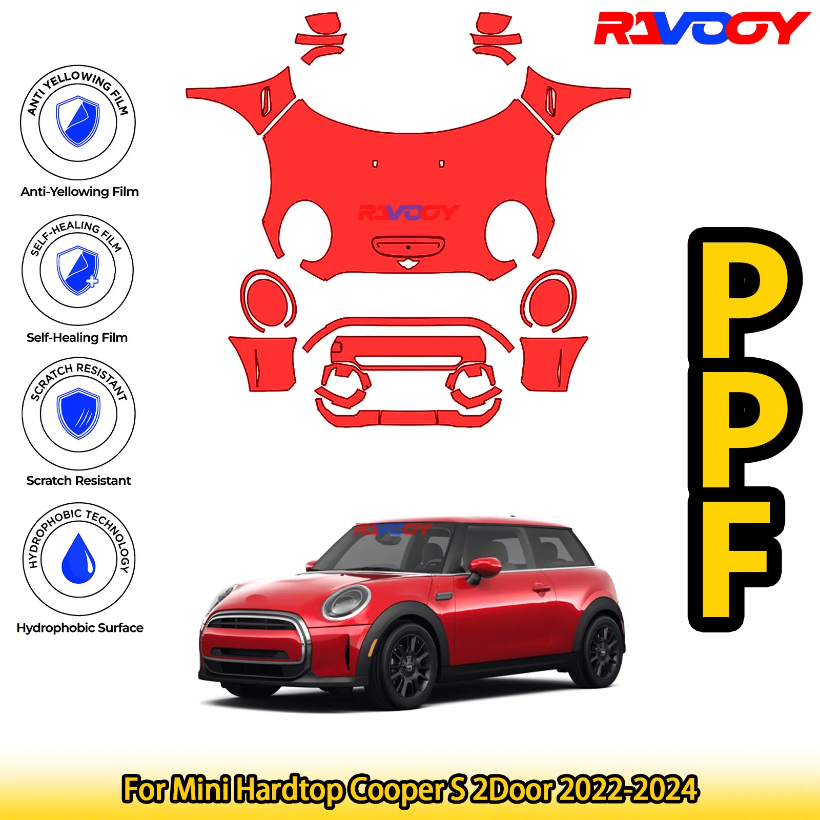 

Для Mini Hardtop Cooper S 2Door 2022-2024 глянцевая матовая черная предварительно вырезанная передняя PPF комплект защитная пленка для краски