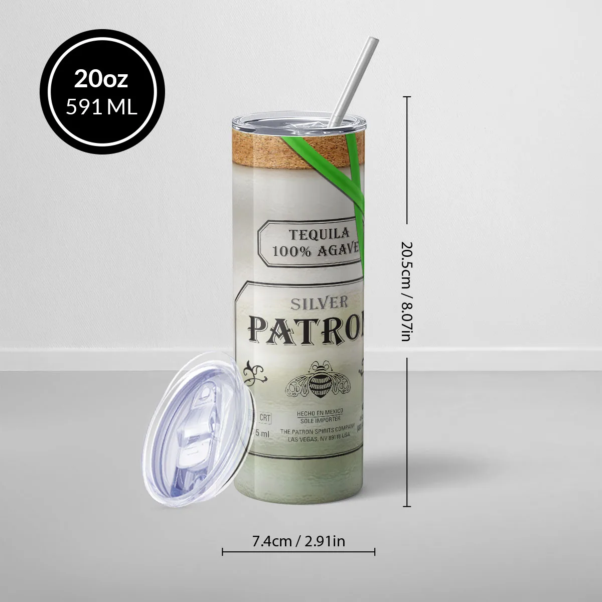 1pc Patron 20oz Sublimated Drink Tumbler