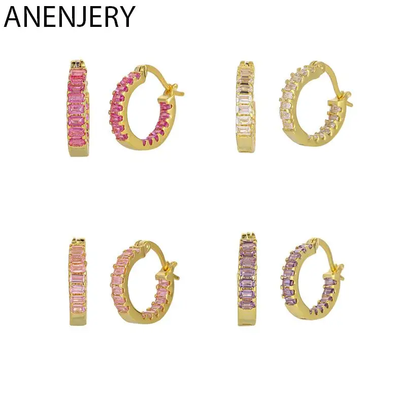 ANENJERY Multicolor Hoop Earrings Cute Girl AAAAA Zircon Earrings For Women Sweet Jewelry Romantic Gift Wholesale