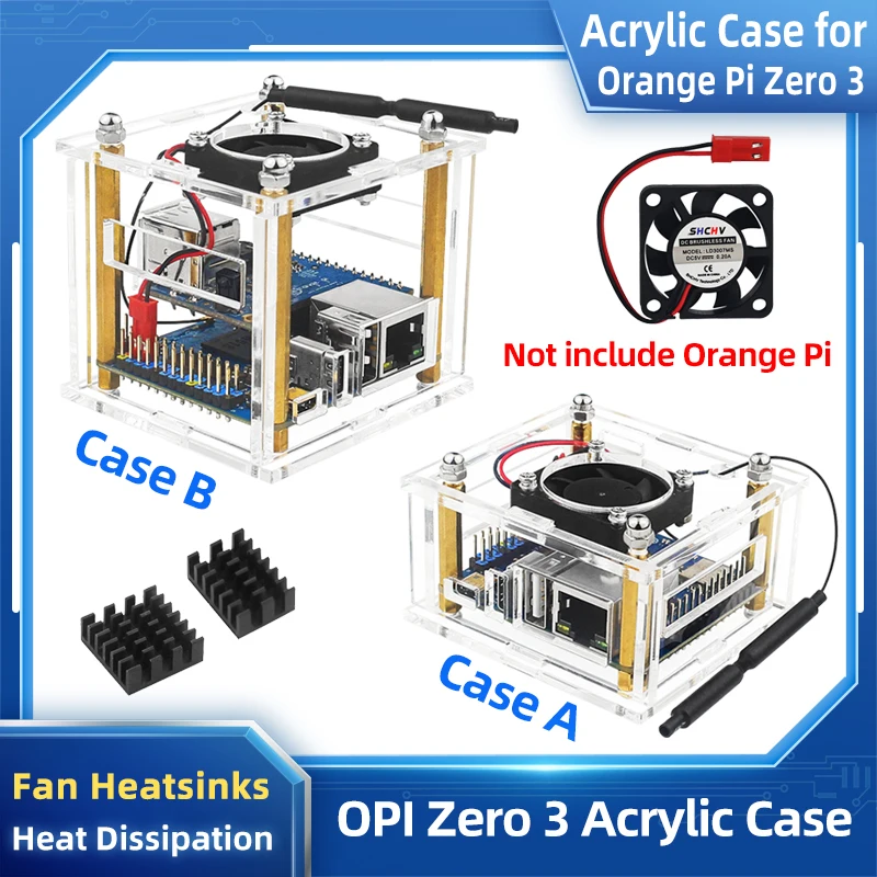 Oranje Pi Zero 3 Acryl Case Transparant Shell Optionele Koelventilator Koellichaam Actieve Passieve Koeler Voor Opi Nul 3