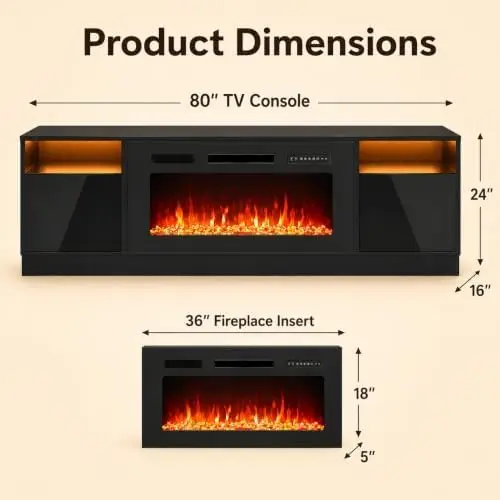 80-Inch Electric Fireplace TV Stand, Modern Entertainment Center for TVs up to 90