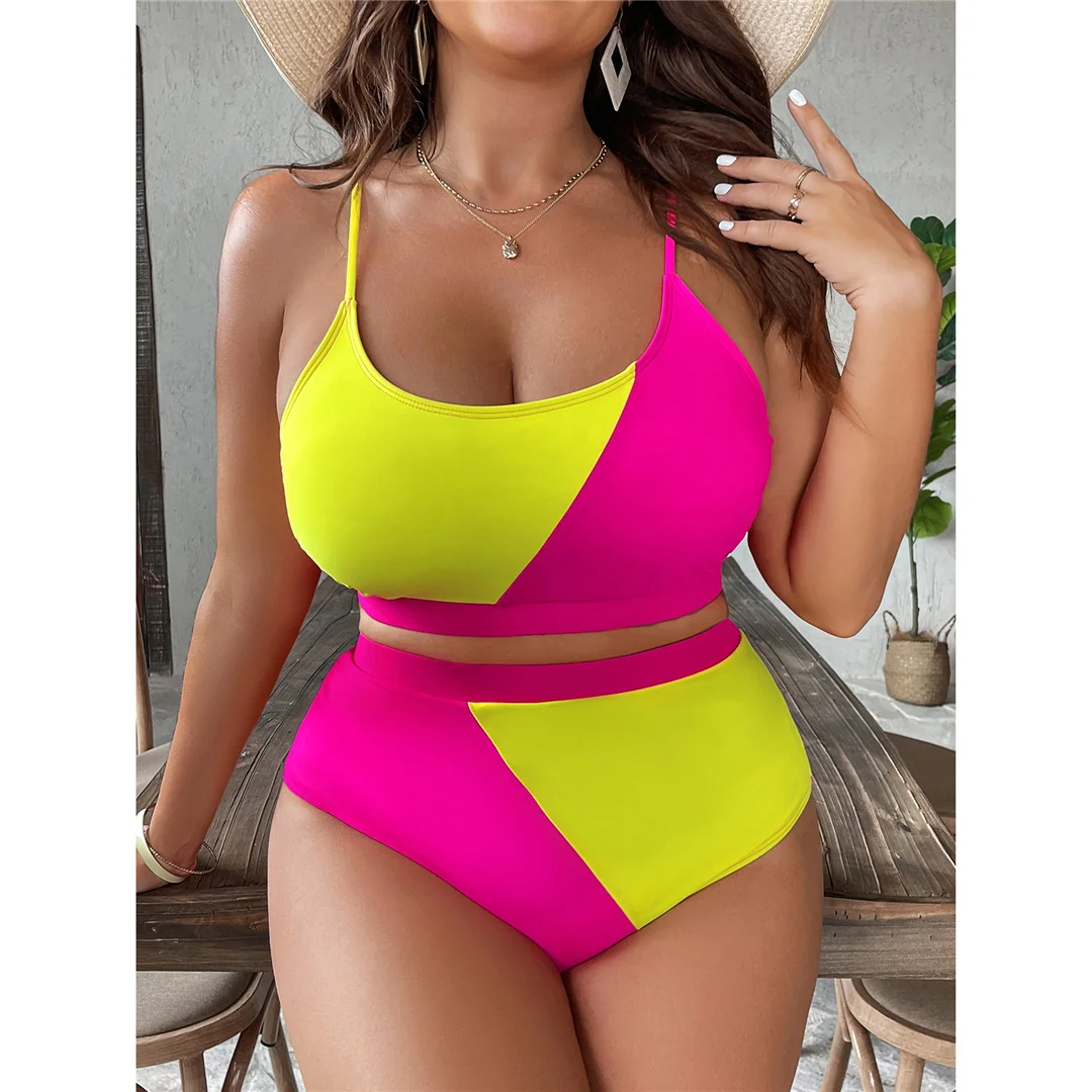 0XL - 4XL Splicing Bikini Plus Size Große Größen Bademode Damen Badeanzug Zweiteiliger Bikini-Set Badeanzug V7271 – Detail 5
