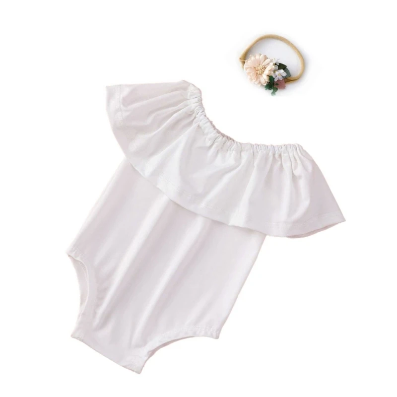 1 Set Newborns Romper Dress with Matching Flower Hairband Adorable Baby Photography Props Outfit and Lovely Headband