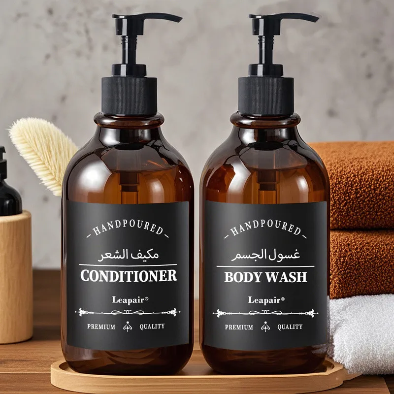 500ml Bathroom Shampoo and Conditioner Dispenser Bottle with 3 Labels with Tray Lotion Bottle Wall Soap Dispenser for Hotel