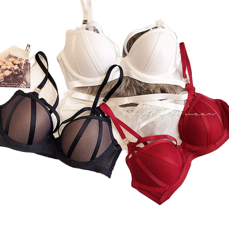 KUCLUT New Black White Red Intimates Hollow Out Adjustable Women Sexy Bra And Panty Sets Push Up Lingerie Suits BCD Big Size