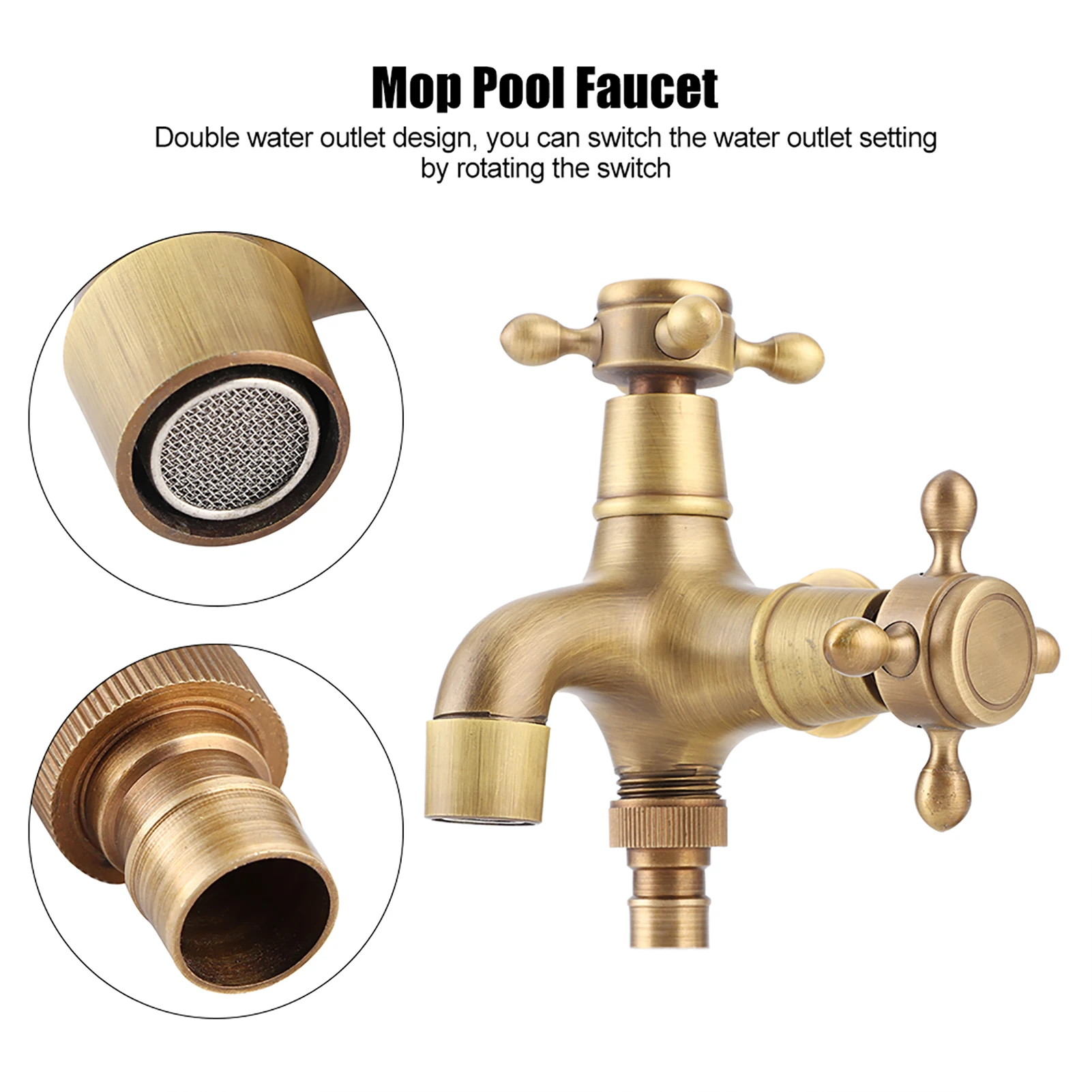 G1/2in Thread Bathroom Copper Single Cold Faucet Washing Machine Mop Pool Water Tap Retro Gold Washing Machine Faucet Water Tap