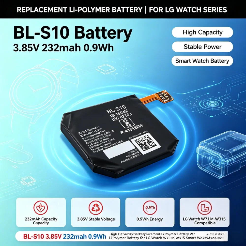 BL-S10 3.85V 232mAh 0.9Wh Replacement Li-Polymer Battery High Capacity for LG Watch W7 LM-W315 Smart Watch Battery Accessories