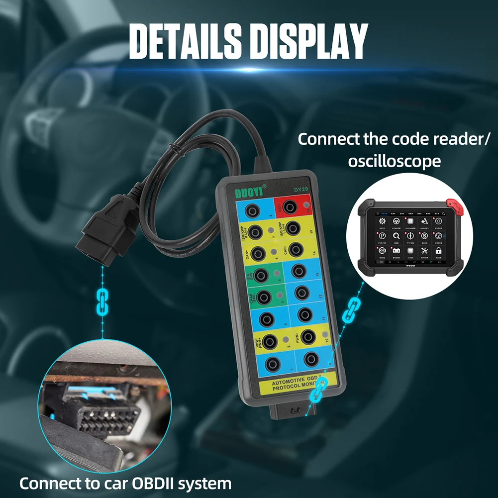 DY29 Automotive Diagnostic Protocol Detector Tester Auto Car Obd2 Breakout Break Out Box Vehicle OBDII Interface Monitor