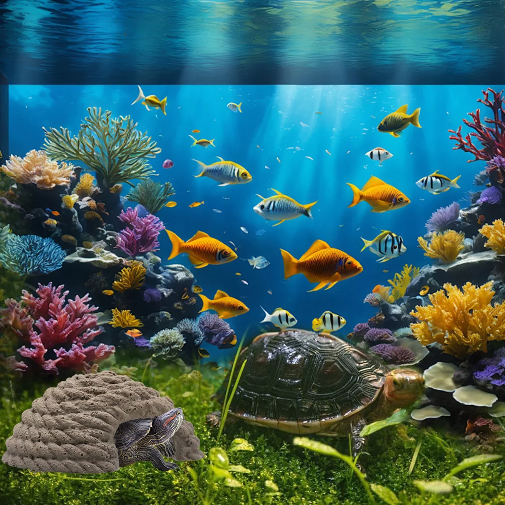 Fish Tank Turtles Hideout House Aquarium Reptile Hiding Cave Ornament Artificial Resin Reptile House Shelter Fish Hide Habits