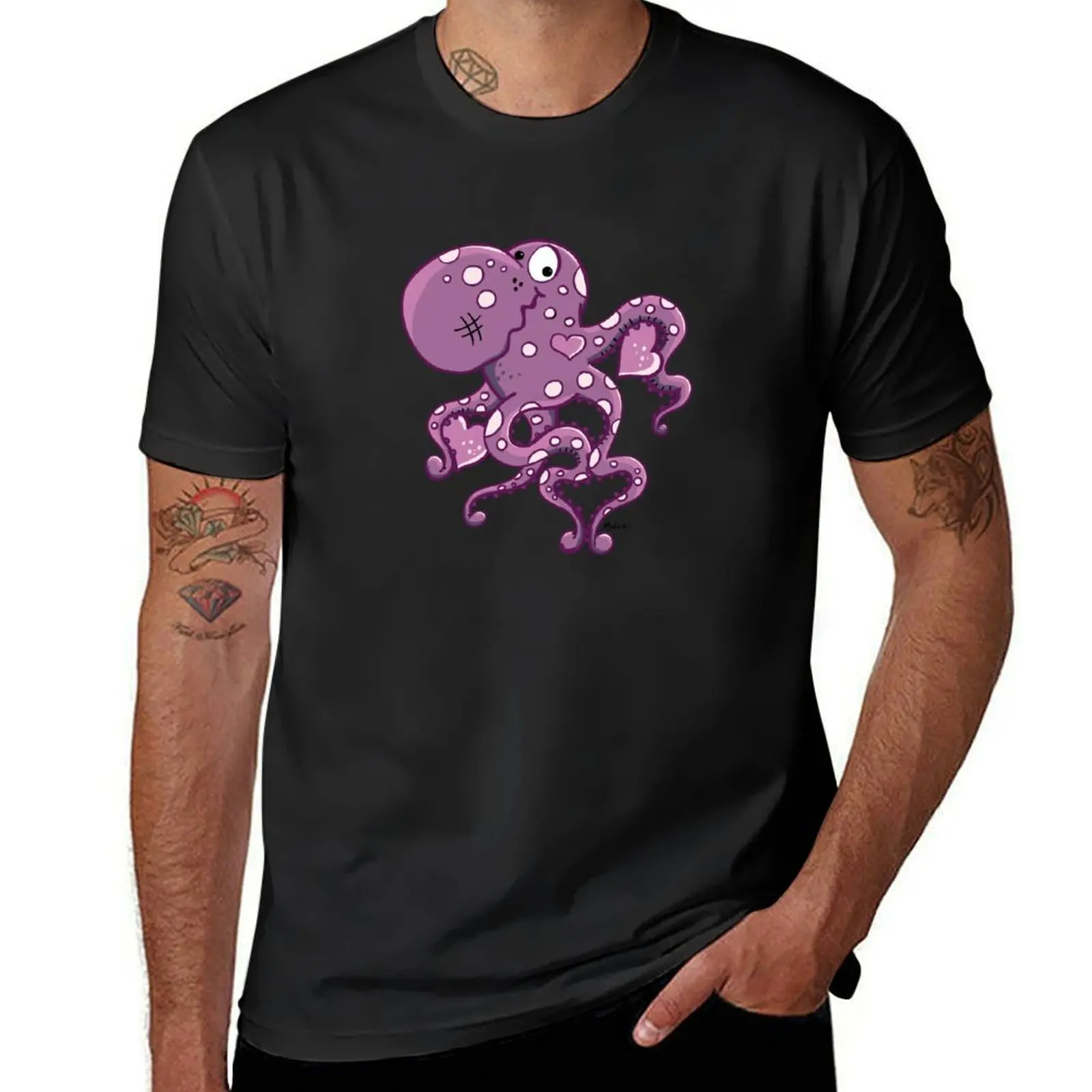 Big Purple Octopus With Heart - Love - Cartoon - Gift T-Shirt blacks anime clothes quick drying oversized men t shirt