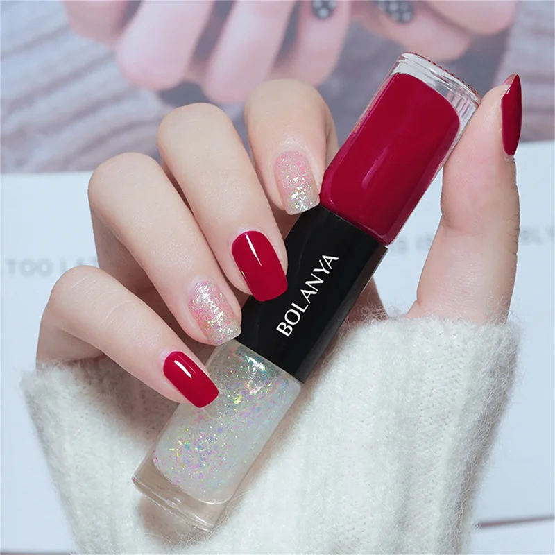 1pcs Nail Polish without Lamp Oily Double-headed Nail Polish Free Baking Quick Drying  Non-fading Net Red Sequin Nail  Polish