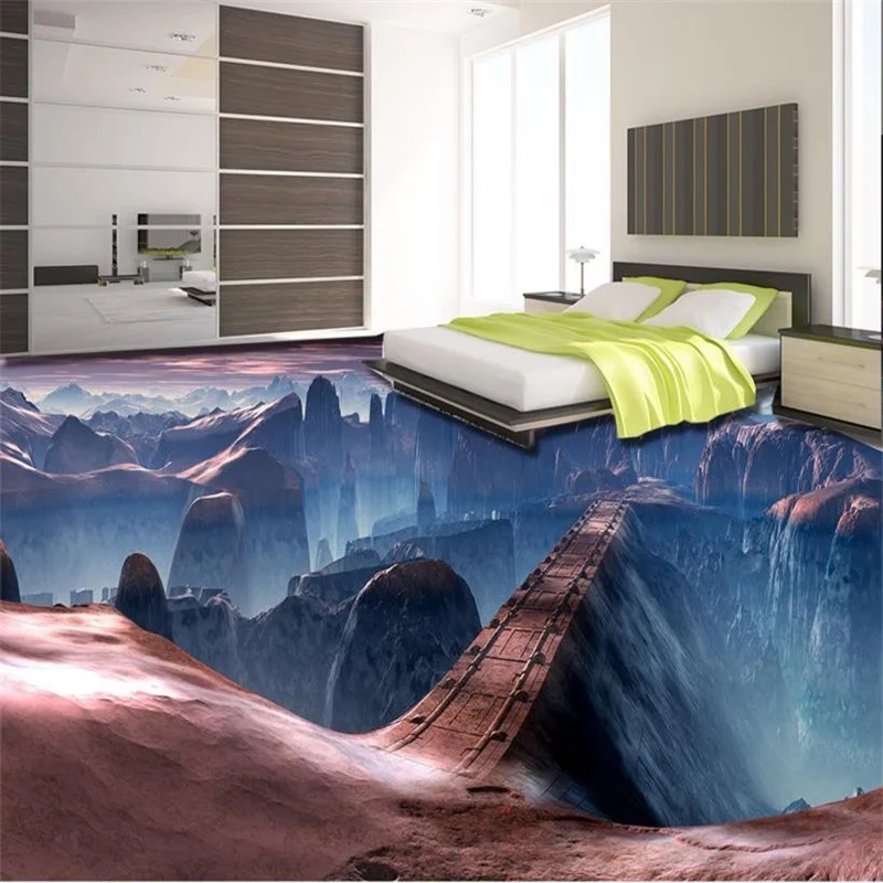 3D Flooring PVC Custom Waterproof Non-slip Waterproof Thickened Self-adhesive 3D Photo Wallpaper Bathroom Bedroom