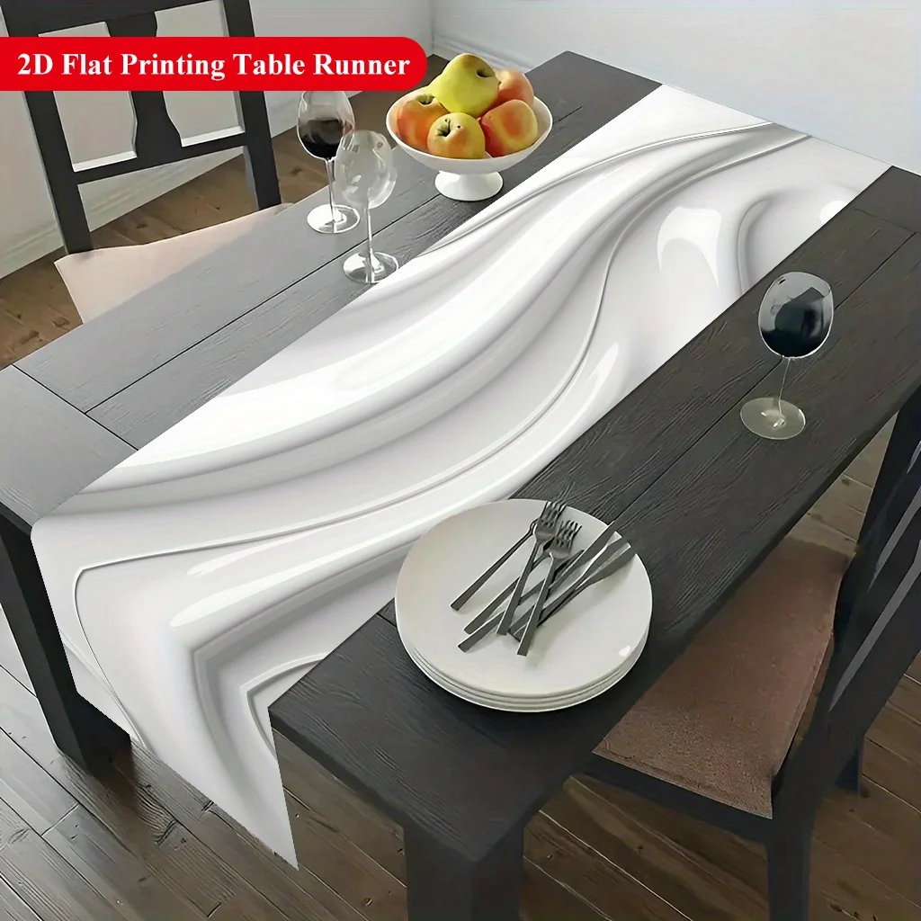 Fluid Smooth White Curve Table Runner Vibrant Cultural Decor for Dining Coffee Table Kitchen Family Party Holiday